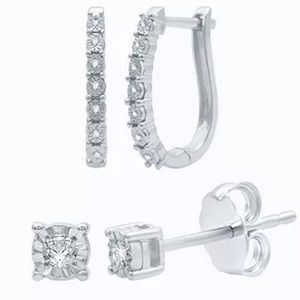 1/10 CT. T.W. Diamond Hoop and Stud Earring Set in Sterling Silver